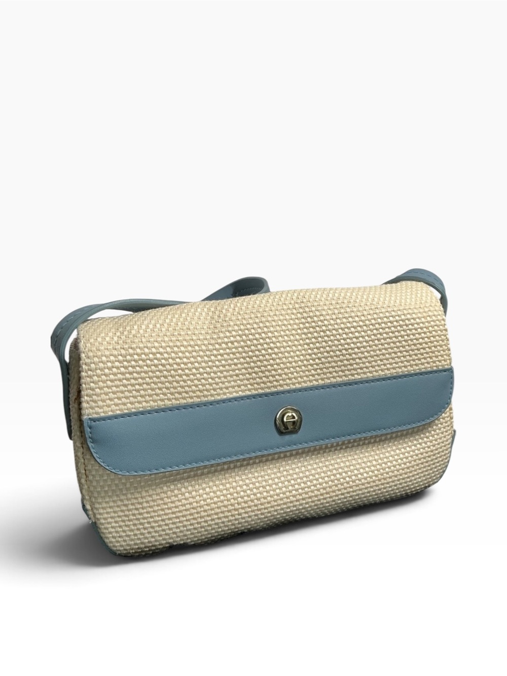 Etienne Aigner Cream and Blue Woven Crossbody Bag - EUC